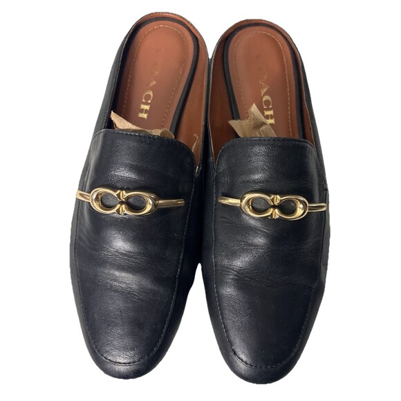 Coach Shoes - Coach Sienna Leather Slide Size 6 Black with Gold Logo Shoes Flats